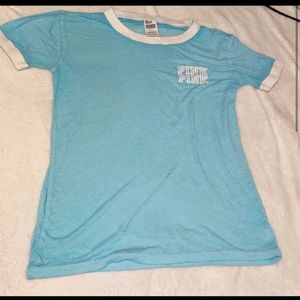 VICTORIA SECRET PINK TURQUOISE AND WHITE TSHIRT S